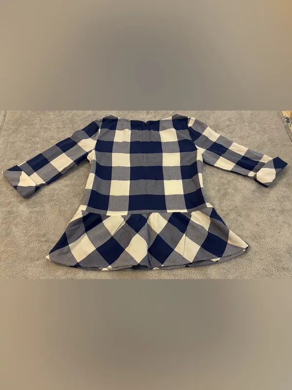 Women’s Southern Tide 3/4 sleeve Navy and White Gingham Peplum Top Size Medium - Image 6