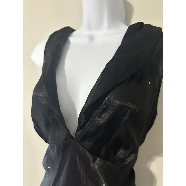 NIGHT Birger et Mikkelsen Black V-Neck‎ Rhinestone Midi Cocktail Dress US 10 - Image 2