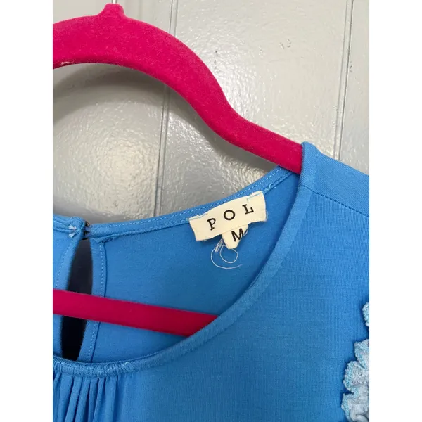 POL Blue Mixed Media Tiered Ruffle Sleeveless Oversized Boho Tunic Top M - Image 2