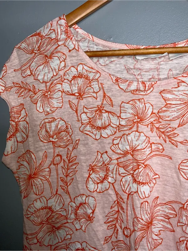 Cynthia Rowley Orange & White Linen Floral Scoop Neck Top Large - Image 4