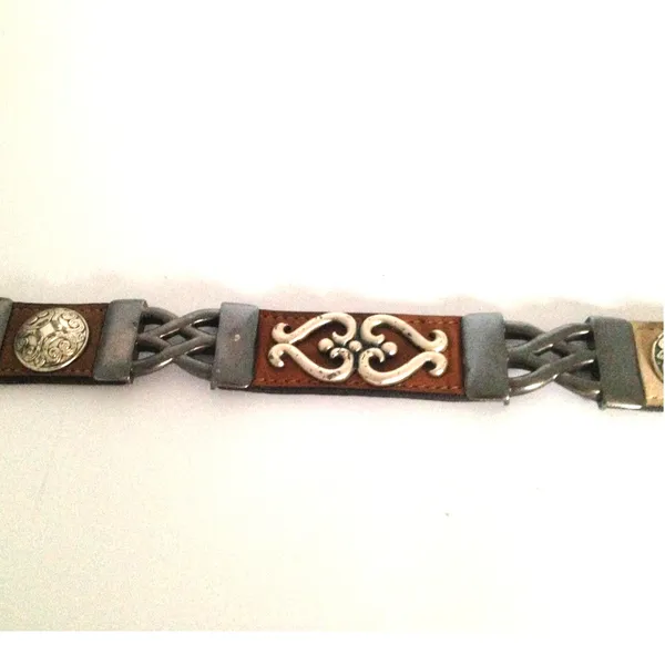 Artisan Mod Depose Ornate Metal Work Leather Western Silver Brown Hearts filigree M - Image 2