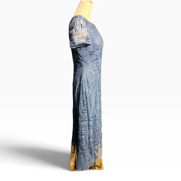 JJ's House Dark Navy Embellished Lace Formal Gown NWT Size 6 Beaded Sequins - Image 4