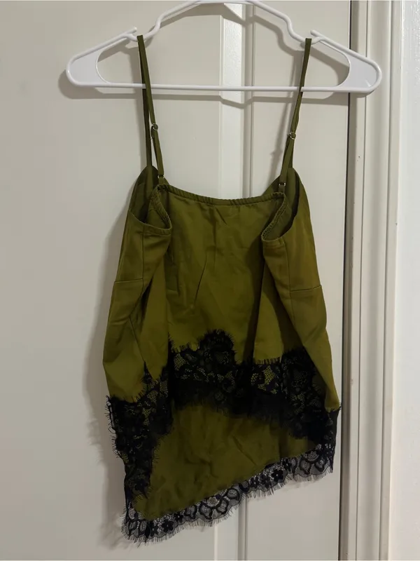 wild fable Olive Green Camisole with Black Lace Hem - Image 3