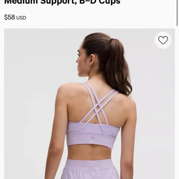 lululemon Light Purple Sports Bra Energy Longline Medium Support, B–D Cups - Image 2