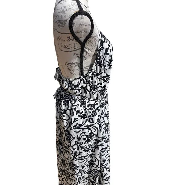 Loft NWT Womens Black White Floral Woodcut Maxi Dress Tie Back 566458 Size Large - Image 8