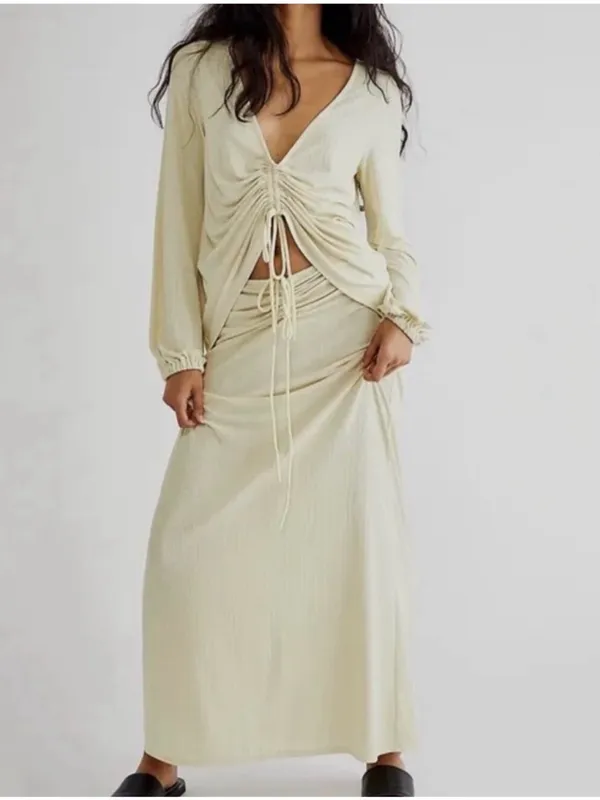 FP Beach Free People Yellow Convertible Midi Dress Maxi Skirt Small - Image 3