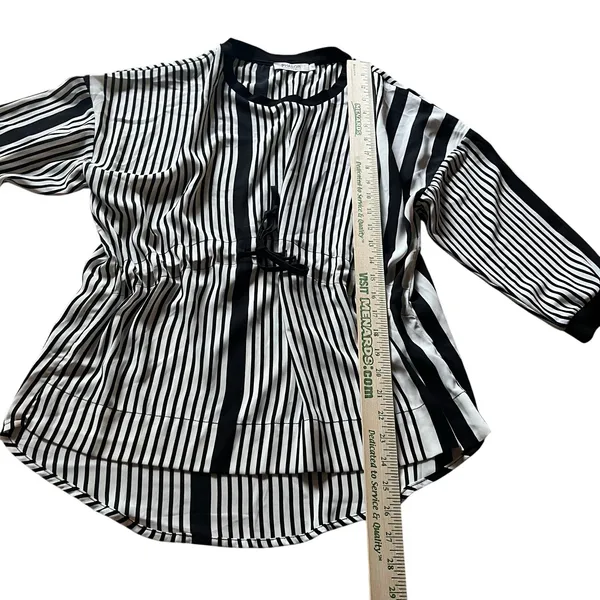 PHASOR Women's M Stripe Blouse Top Flowy Neutal Business Casual‎ Office - Image 9