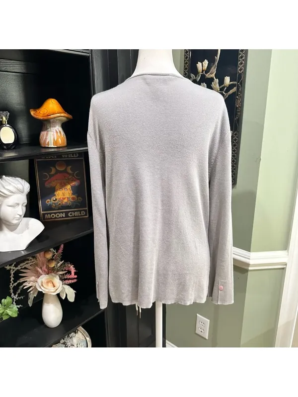 Talbots Light Gray Cotton Rayon Button Cardigan Sweater Size M - Image 8
