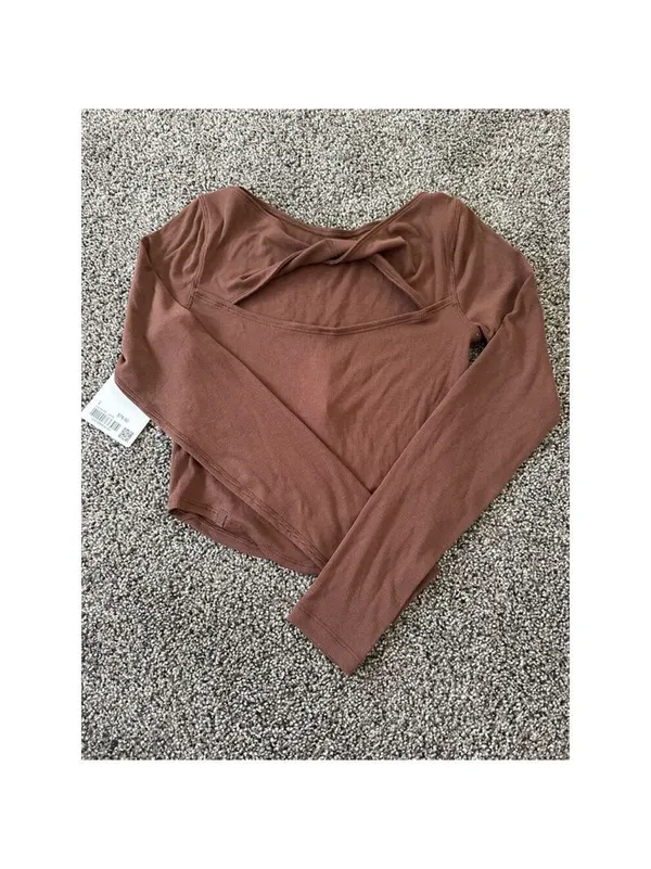 Lululemon Dark Brown Modal Silk Twist Back Long Sleeve Shirt Size 2 - Image 5