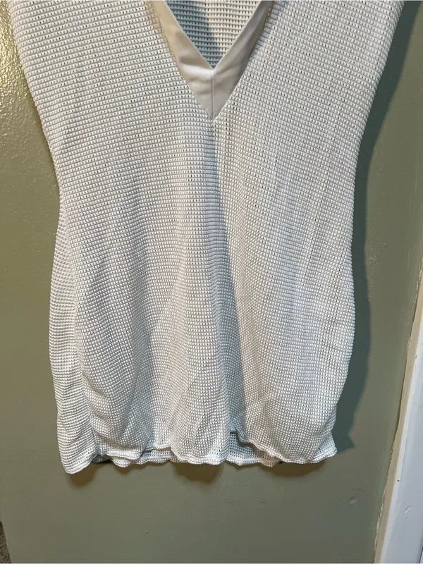 Womens Size Small Crochet Cover Up Beach Dress Short Sleeve V-Neck White Stretch - Image 6