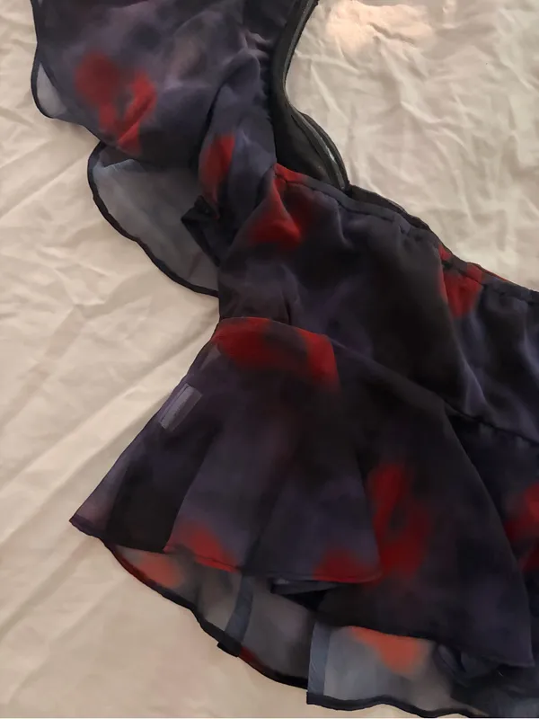Princess Polly Navy and Red Sheer Ruffle Crop Top - Image 5