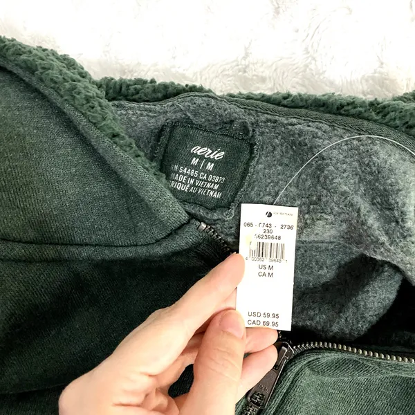 NEW Aerie Green Fleece Sherpa Soft Cozy Full Zip Loungewear Boho Hoodie M - Image 5