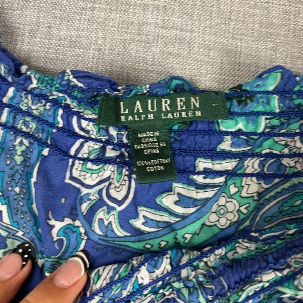 Lauren Ralph Lauren Blouse Womens M Blue‎ Off The Shoulder Ruffle Paisley - Image 3
