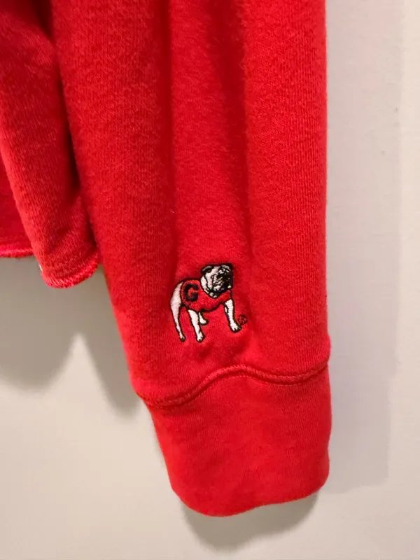 ‘47 University of Georgia Bulldogs Cropped Raw Hem Retro Inspired Quarter Zip Pullover Red - Image 3