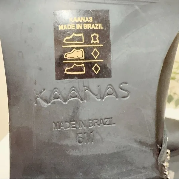 Kaanas Black Leather Albarloa Stud Criss Cross Ankle Bootie Size 6 Preowned - Image 7