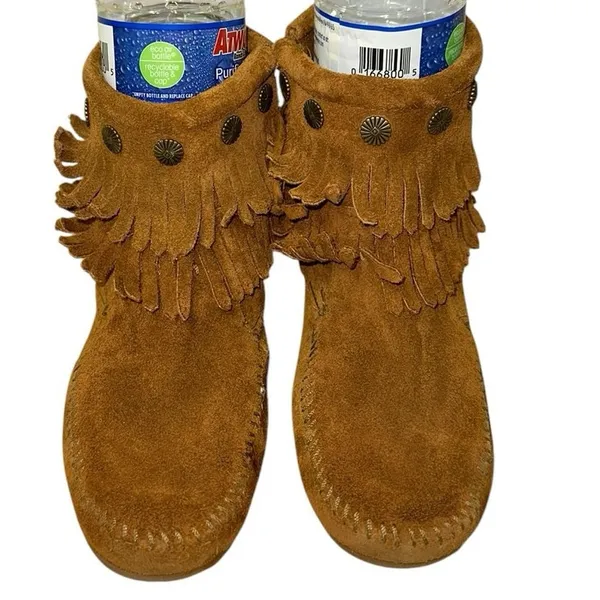 Minnetonka Brown Suede Fringe Ankle Boots Moccasins Size‎ 6 - Image 4