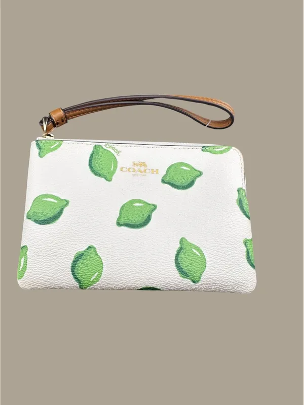 Coach Wristlet with Green Lime Print on White Leather - Image 3