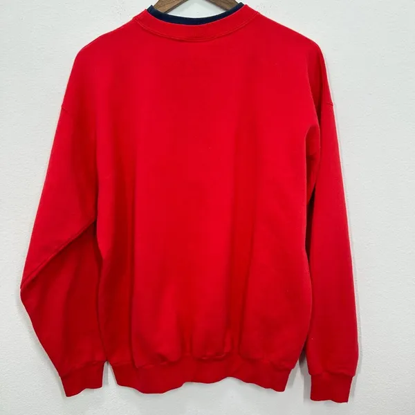 Vintage Embroidered Cat Lady Love My Cat Double Collar Red Blue Sweatshirt Large - Image 2