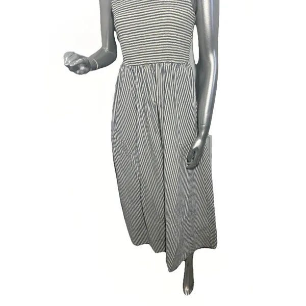 Marine Layer Darcy Smocked Poplin Dress M Pima Cotton NWT Navy Stripe - Image 7