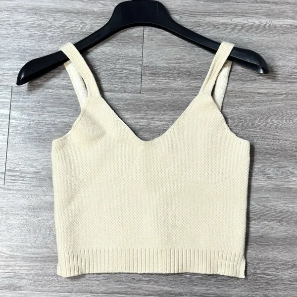 Zara Cream Knit Cropped Sweater Tank Top Camisole Size S Cream Minimalist Luxury - Image 2