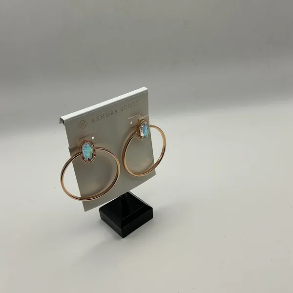 Kendra Scott Elle Open Hoop Earrings Rose Gold Iridescent Stone NWT - Image 2