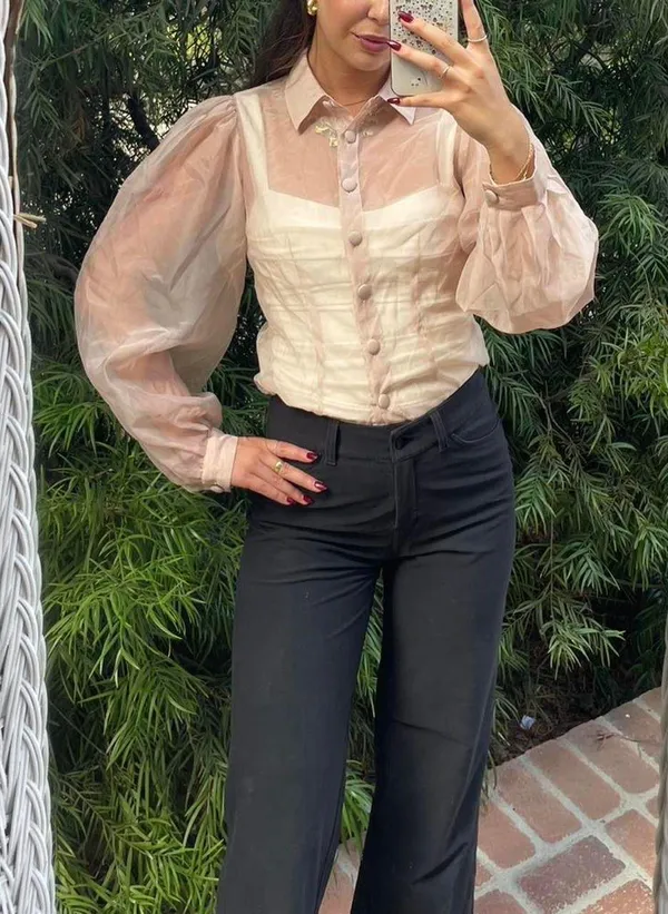Free People Beautiful sheer cream balloon sleeve blouse sz s - Image 4