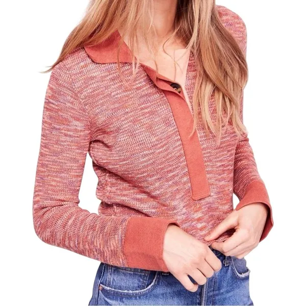 NWT Free People Making Memories Cropped Henley Sweater Size Medium Terra Cotta - Image 15
