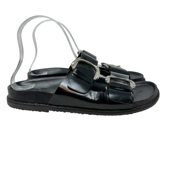 Zara Slide Sandals Buckles‎ Double Strap Faux Leather Black Size 41 US 10 - Image 8