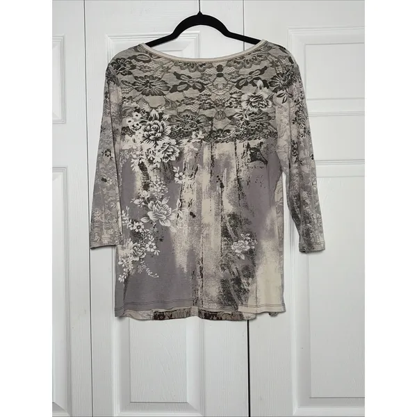 Vanilla Sugar Mixed Media Floral Lace Top Size Large‎ Brown Boho Y2K Cotton USA - Image 6