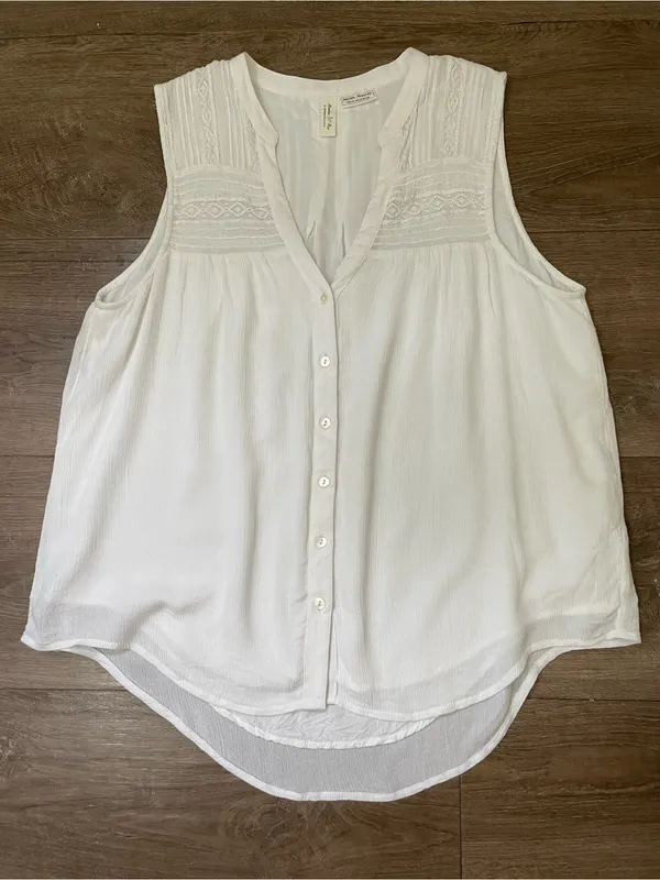 Anthropologie Meadow Rue Sleeveless Blouse Size 14 White Romantic Boho Lace - Image 8