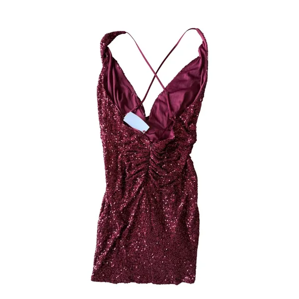 ASTR The Label Wine Sequin Twisted Knot Mini Dress Size Medium NEW - Image 4