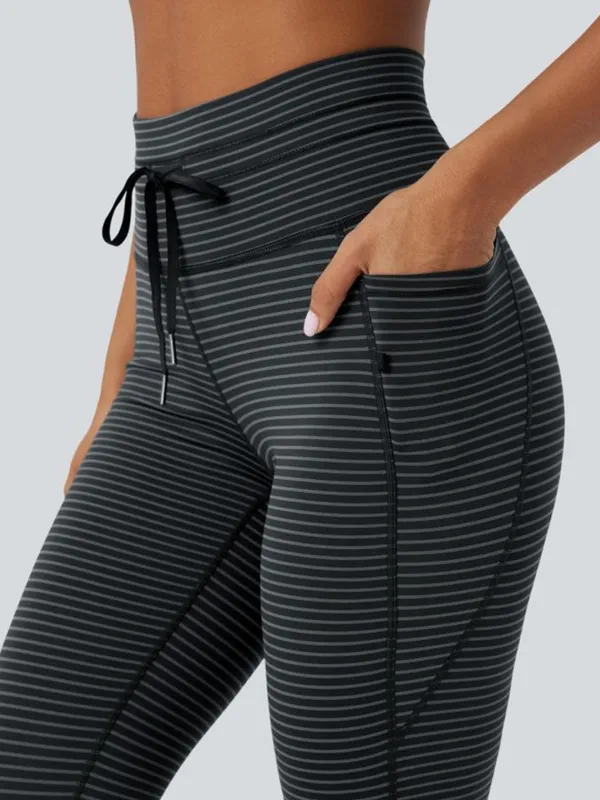 High Waisted Drawstring Striped Yoga Leggings with Pockets Size Small Athleisure - Image 9