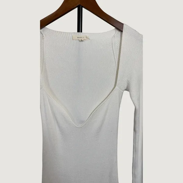 Mable Womens White Ribbed Knit Deep V Neck Long Sleeve Mini Dress MD2751 Small - Image 5