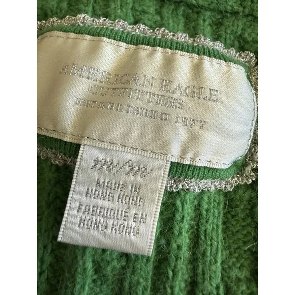 VTG American Eagle Sweater Women Medium Green V Neck Cable Knit Pullover Y2K‎ - Image 4