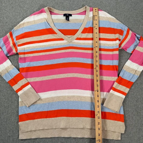 Gap Striped V-Neck Pullover Sweater Women's Medium Long Sleeve Cotton - Image 6