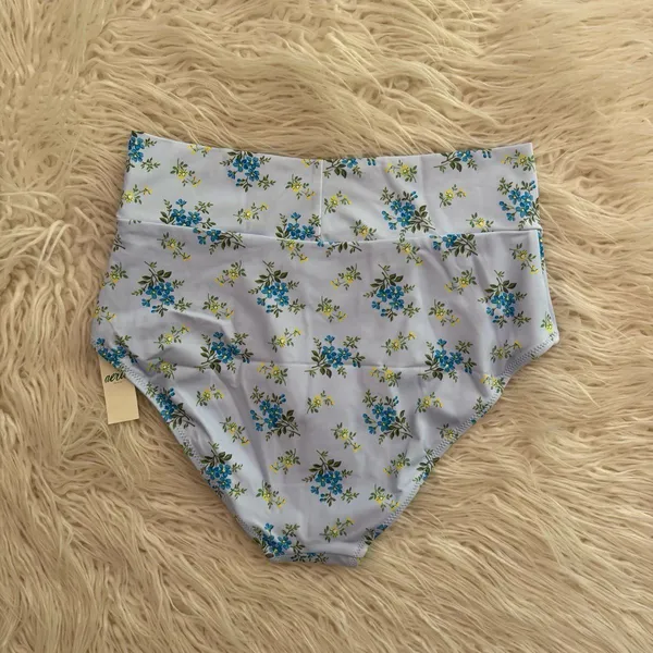 Aerie High Rise Full Coverage Crossover Bikini Bottom Eyelet Blue Large - Image 7