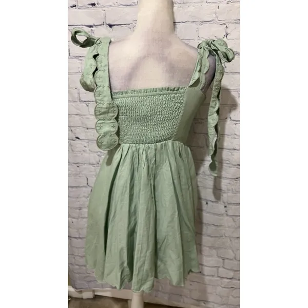 NWT Amable By Mable Anthropologie Green Ribbon Shoulders Mini Dress Size Medium - Image 5