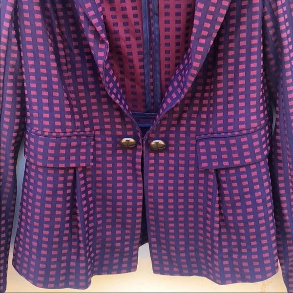 Modcloth Womens small Navy & Maroon Grid Print Bow Back dressy Casual blazer - Image 4