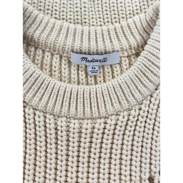 Madewell Womens Sweater Beige Mariella Pointelle Tee Relaxed Fit Sleeveless XL - Image 4