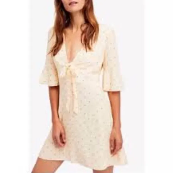 Free People All Yours Polka Dot Tie-Front Mini Dress White Black Size 6 NWT - Image 3