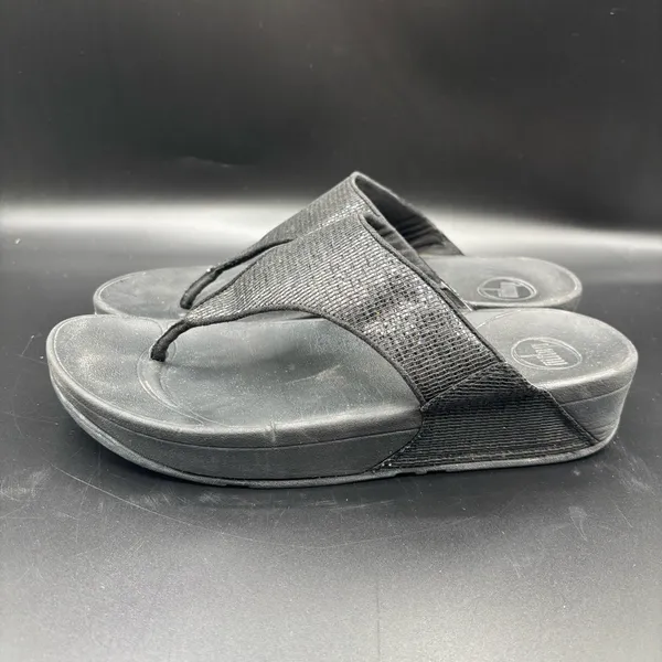 FitFlop Womens Lulu Glitter Toe Post‎ Strap Leather Sandals Flip Black Size 10 - Image 3