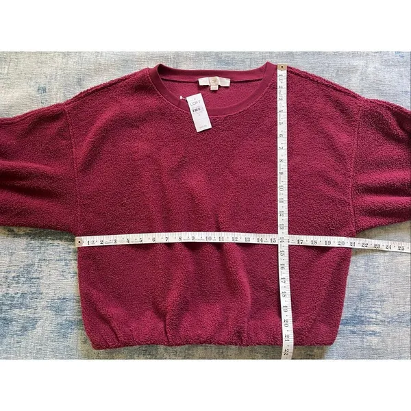 NWT! Loft Deep Wine Burgundy Sherpa Bubble Sweatshirt Medium - Image 7