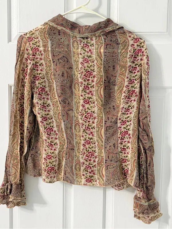 Angie Beige Floral Lace-Up Blouse - Image 5