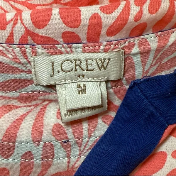 J. Crew Coral Navy Floral Crepe 100% Cotton V-neck 3/4 Sleeve Tunic‎ Medium EUC - Image 5