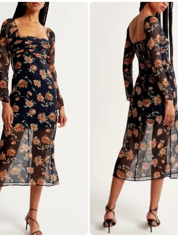 Abercrombie & Fitch Emerson Chiffon Long Sleeves Midi Floral Dress - Image 2