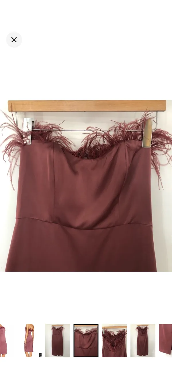 LPA Strapless Feather-Trim Midi Dress - Image 4