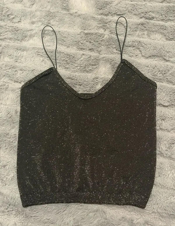 Free People Intimately Metallic Shimmer Cropped Tank Top Black M/L - Image 3