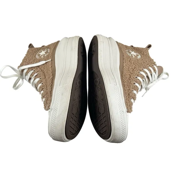 Converse Chuck Taylor All Star Platform Sherpa Sneakers Womens Sz 8.5 Beige Tan - Image 6