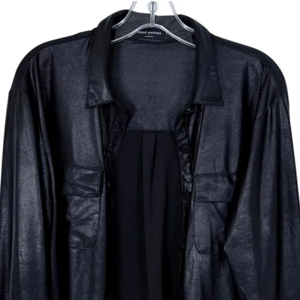 Naked Wardrobe Drip Black Faux Leather Oversized Long Sleeve Shirt Shacket Large - Image 6