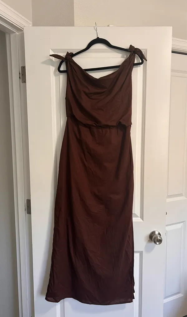 New Showpo Cincinnati Off The Shoulder Side Split Column Linen Dress Size 10 - Image 7